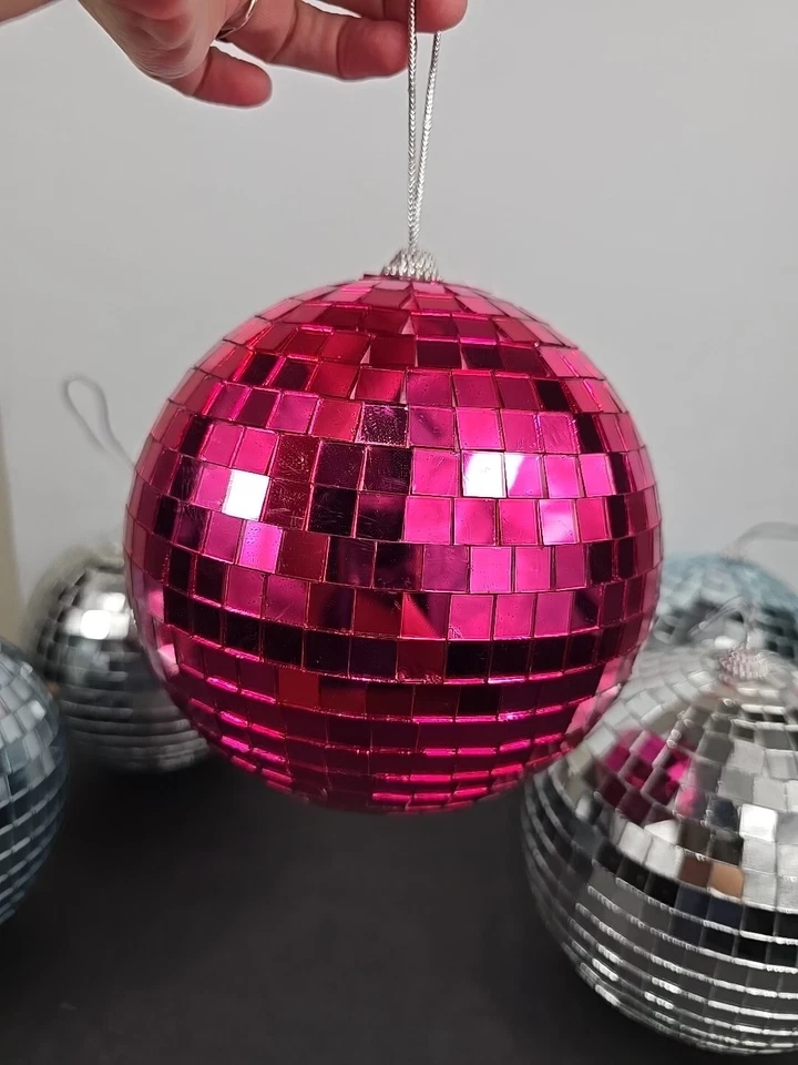 6" Mirror Disco Ball 2 Silver, 2 Blue,1 Pink Hanging Reflect Stage Party Lot 5 - Image 4 of 4