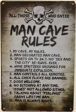 TIN SIGN 8x12 Man cave rules skull funny sports dogs remote husband dad wall A66