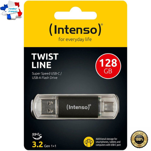 Clé USB C Intenso Twist Line 128 Go Stockage Idéal pour Télétravail et Voyages