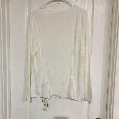 Cider Round Neckline Solid Long Sleeve Tee Women's Top White Size 1XL NWT - Picture 3 of 8
