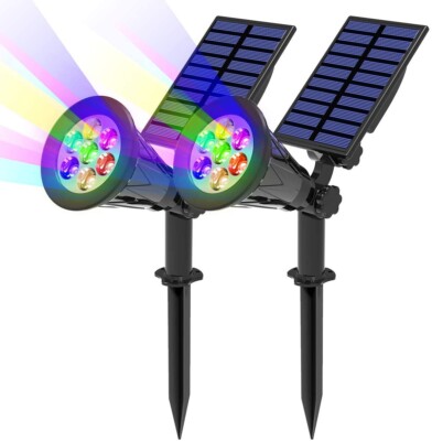 2PCS Solar Post Lights Landscape Lamp LED Color-Changing Outdoor Path Wall Lamps