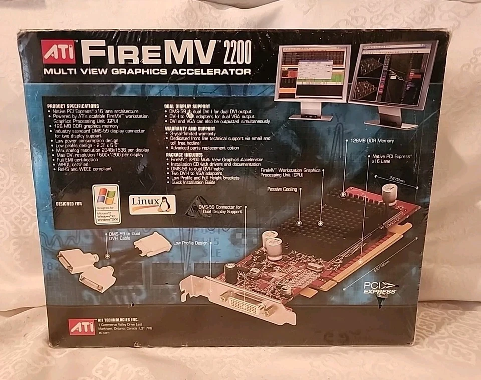 Grafikkarte ATI FireMV 2200 128MB PCI-E DVI DMS-59 VGA Low-Profile NEU OVP - Image 2 of 3