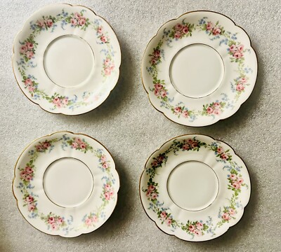 4 ANTIQUE CA CHARLES AHRENFELDT LIMOGES FRANCE FLORAL SAUCERS ONLY -  ROSES