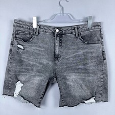 Time and Tru Denim Bermuda Shorts Women Size 18 High Rise Distressed Frayed Hem