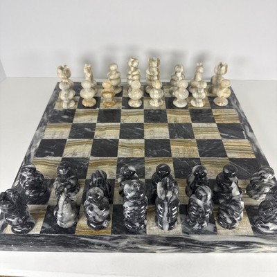 Handcrafted Marble Chess Set, Grey and Black - READ