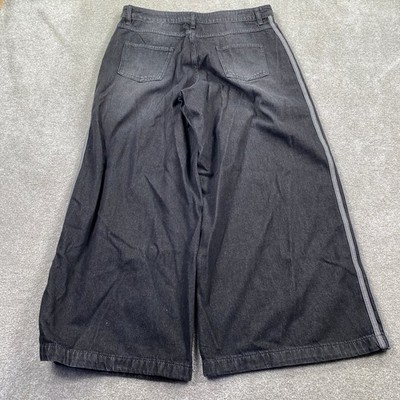 Adidas Originals Denim Wide Pant Women 32 Black Side Stripe Baggy