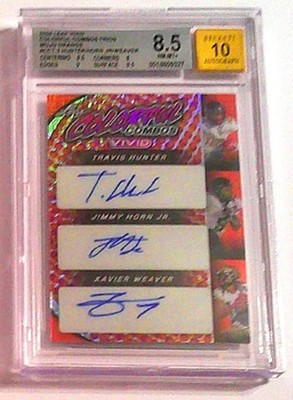 2024 Leaf TRAVIS HUNTER RC HORN JR WEAVER Triple AUTO 2/3 BGS 8.5 AUTO 10