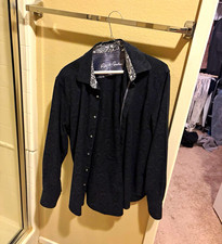 Robert Graham Men's Black Paisley Woven Button-Up Shirt Point Collar Size M