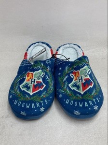 Harry Potter Hogwarts Crest Blue Winter Sherpa Lined Women's Slippers Size 9 NWT