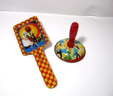 Vintage 1950/60s Kirchhof Lot of 2 Tin and Wood Noisemakers