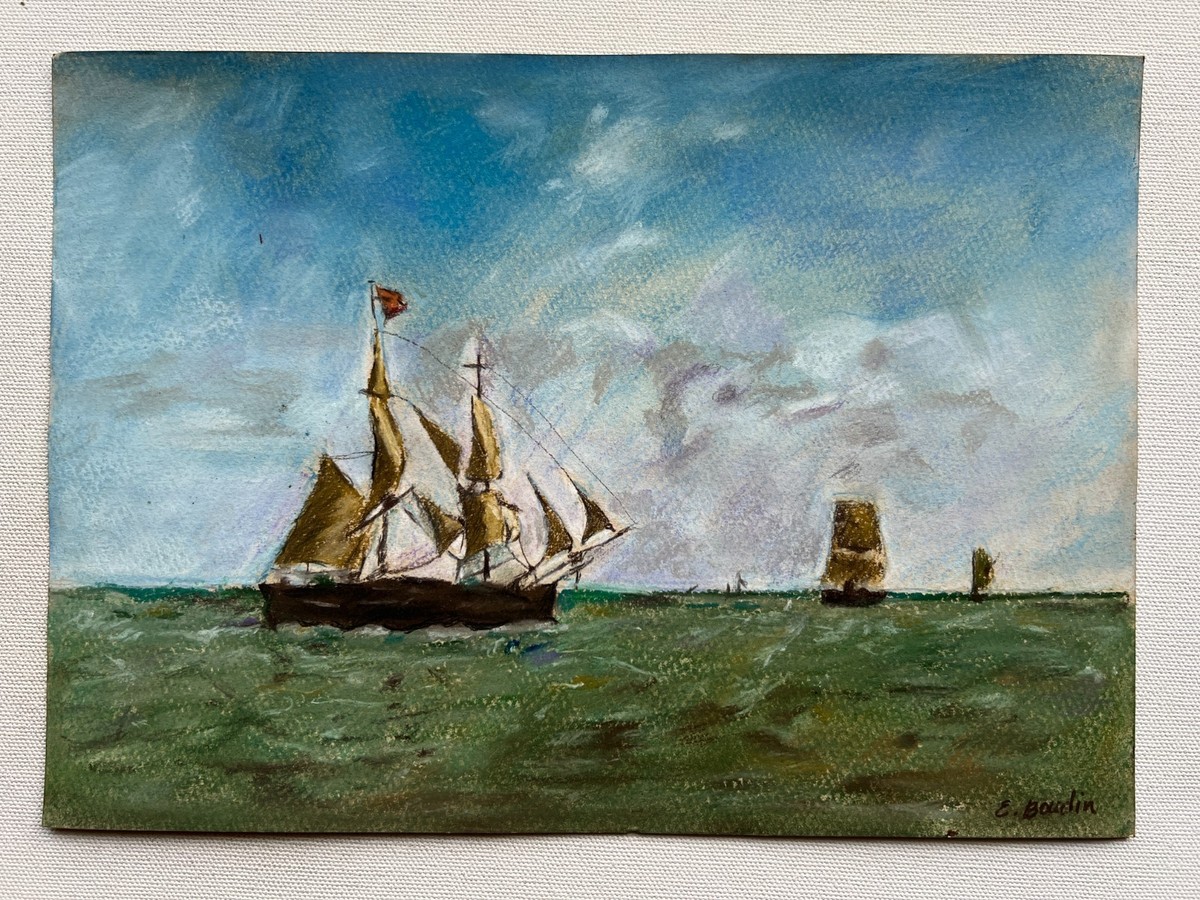 Eugene Boudin (Handmade) Drawing on antique paper Signed and