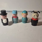 4 Vintage Fisher Price Wood Little People Lot -Tux Man / Conductor / Girl / Dog
