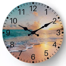 Sunset Beach Wooden Wall Clock Large Silent Quartz Clock Living Room Decoration