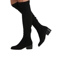 Steve Madden Size 8 M Black Georgette Over The Knee Boots Block Heels P1-25