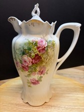 Antique 1900s RS Prussia Chocolate Pot Roses / Floral / Airbrush, with Lid