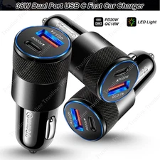 38W 12V USB C Car Phone Fast Charger Adapter PD+QC USB A Cigarette Lighter Plug