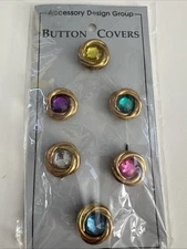 Button Covers Design Group Gold Tone with Rhinestones Vintage Accessory