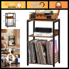3 Tier Vinyl Record Player Stand with Storage for 100 Albums, Brown End Table