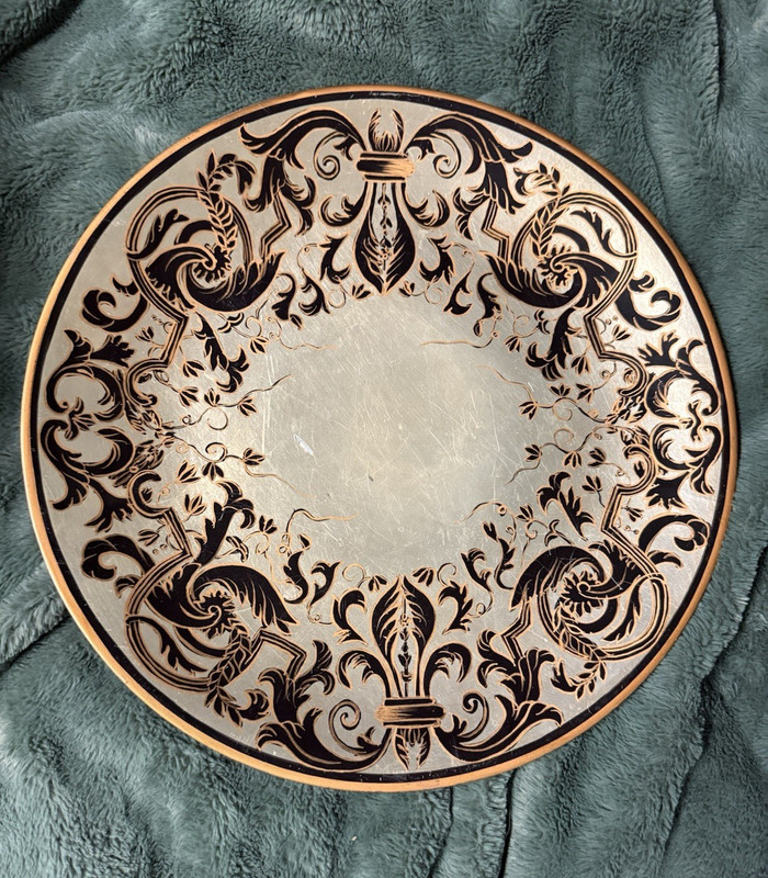 Accent Metal Decorative Plate Black/Gold/Silver Scroll Abstract Round Metallic