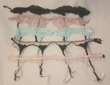Victoria's Secret Garter Belt Lot X5 Pink Lace Black Sequin Beige Mint-Green M/L