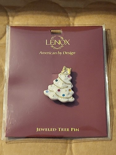 Lenox Weihnachtsbaum-Brosche mit Schmucksteinen Anstecknadel goldfarbener Rand 1,75 Zoll neu