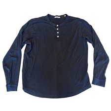 Buck Mason 100 Cotton Long Sleeve Curved Hem Henley Men Large Black Pima Soft