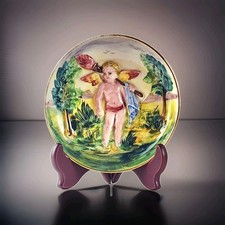 1940s CAPODIMONTE 5627 Cherub Gilt Bas Relief Wall Hanging Plate Made in Italy
