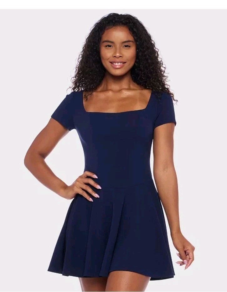 B. Darlin NWT Navy Blue Fit & Flare Mini Dress Size 9/10 Square Neck Party $99
