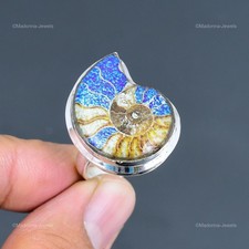 Valentines Deal 925 Sterling Silver Ammonite Doublet Opal Gemstone Ring Jewelry