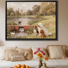 Beagle Dog Oil Painting Canvas Rustic Animal Wall Art for Living Room Decor