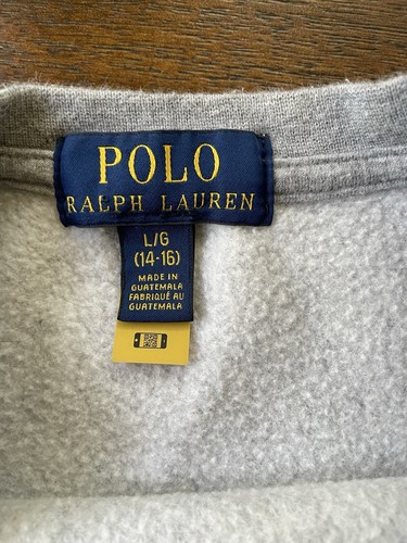POLO RALPH LAUREN Sweatshirt Youth L 14-16 LS Fleece Big Mosaic Pony Fleece Gray - Picture 4 of 10