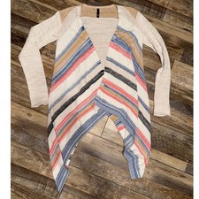 Elan Striped Waterfall Cardigan Sweater Women's M Cotton Blend