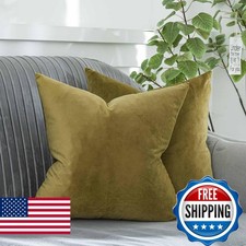 QUAFOO Olive Green Decorative Velvet Throw Pillow Covers 20x20 Inch Set 2