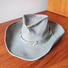 Vintage Fishing Hat Aussie Packer Safari Bucket Gray Canvas - MEDIUM made in USA