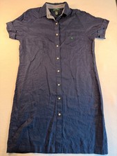 Lauren Ralph Lauren Navy Blue 100% Linen Short Sleeve Shirt Dress L