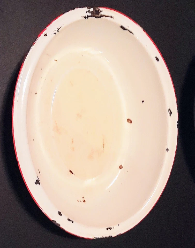 Three Vintage Oval Trimmed, Enamelware Wash Basins, Dish Pan, Tub, Farm, Kitchen - Image 3 of 4