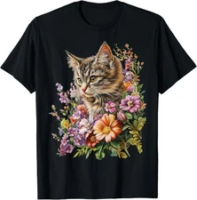 Cat Flower Floral Cute Kitten Graphic Men Women Kids T-Shirt