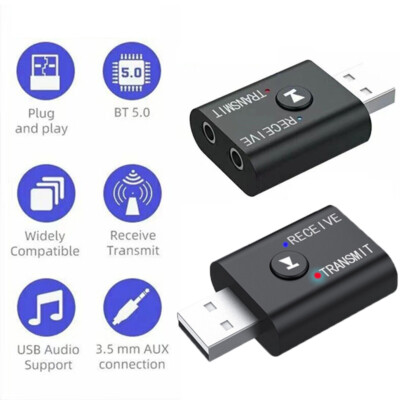 USB Bluetooth 5.0 Audio Transmitter Receiver Adapter for TV PC Car AUX-Speaker -