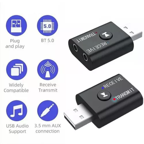 USB Bluetooth 5.0 Audio Transmitter Receiver Adapter for TV PC Car AUX-Speaker