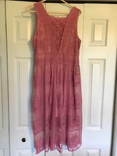 Entro Pink Lace Overlay Tea Length Dress With Mini Dress Layer Underneath Sz S