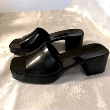 Steve Madden Sandals Chunky Block Heel Slides Harlin’ Black Sz 7 Gorgeous