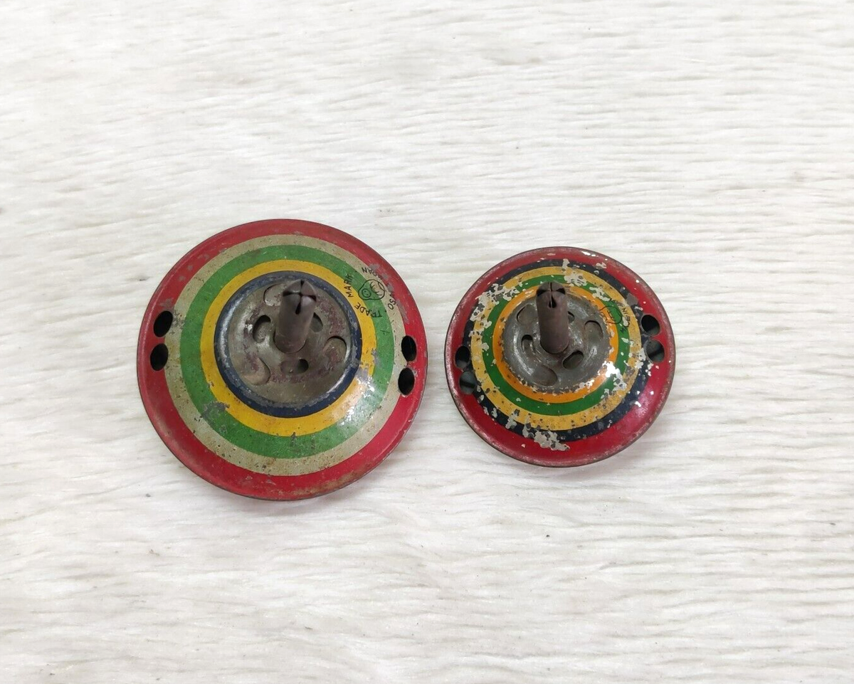 Vintage Round Big Spinning Top Tin Toy Trademark Japan Kids Props