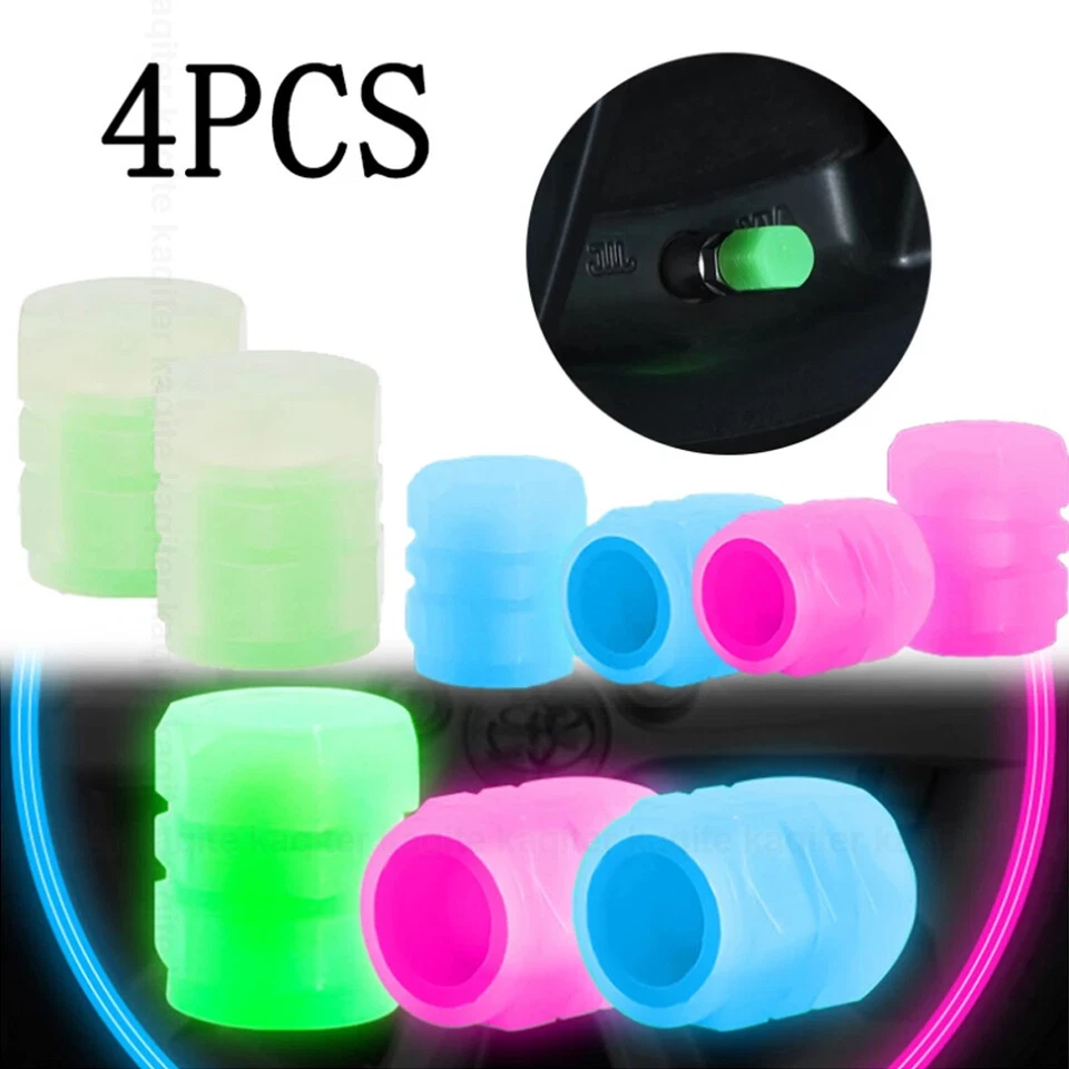 4x Universal Glow In Dark Car Tire Valve Stem Cap Luminous Tire Valve Caps Cover - Image 2 of 4