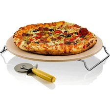 New Pampered Pizza Stone Round Baking Rack Chef Oven Natural Large