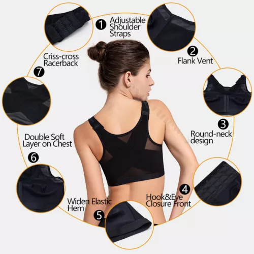 Women's Posture Corrector Bra Wireless Back Support Lift Up Front Closure Bra UK - Picture 12 of 24