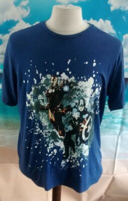 Marvel Avengers Assemble blau 60% Baumwolle Ironman T-Shirt. UK Herren Gr. Large