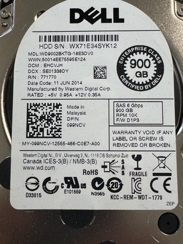 Dell 99NCV 900GB 10k SAS 6 Gbps 2.5" 10K RPM SFF HDD Hard Disk Drive - Picture 2 of 3