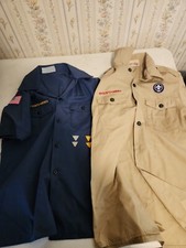 Lot of 2 Vintage Official Boy Scout Uniform Shirt Patches Tan / Blue Cub MED LG