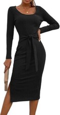 NWT $46 SIZE XLARGE BLACK STRETCH pencil dress BODYCON THIN SWEATER DRESS TIE FR