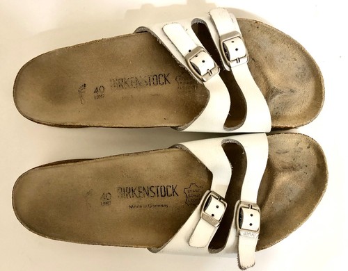 Birkenstock Ibiza White Leather 2 Strap Slide Sandals Size 40 Womens 9 Shoes - Picture 9 of 13